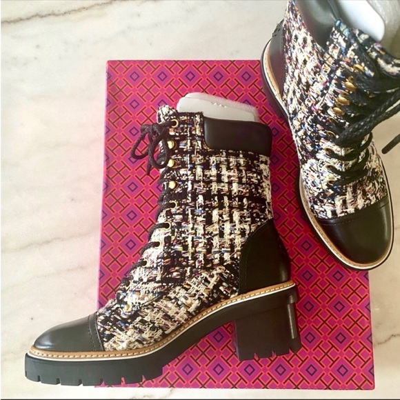 Tory Burch Tweed Lace-Up Ankle Boots - Picture 10 of 15